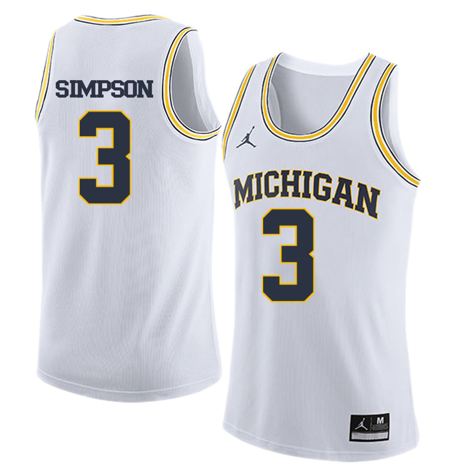 Men Jordan University of Michigan Basketball White #3 Simpson Customized NCAA Jerseys->customized ncaa jersey->Custom Jersey